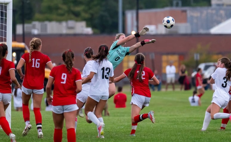 Evy Mills (0) made 18 saves across two wins for Masco before scoring in the third. (Patrick Donnelly/NESJ)