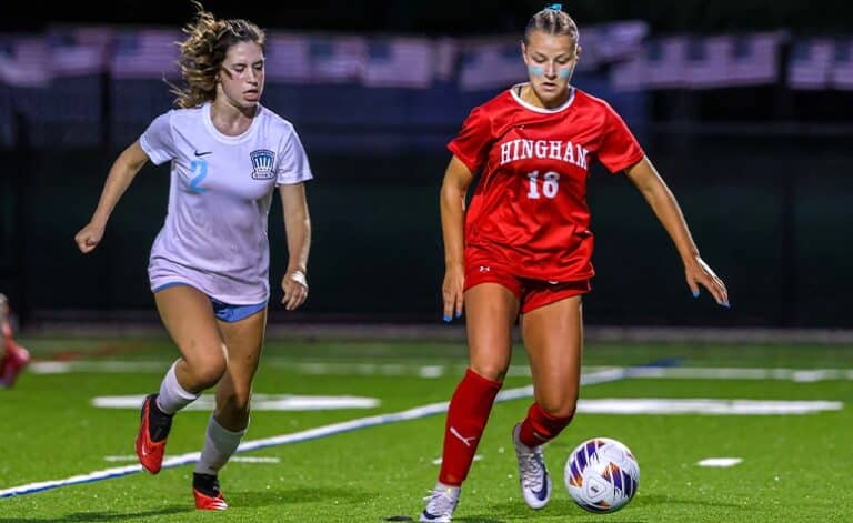 Hannah Lasch (right) and Patriot League power Hingham have been a force in Division 2. (Brian Kelly/NESJ)